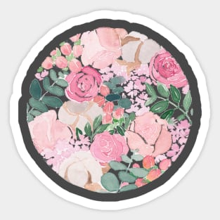 Pink Floral Circle Watercolour Sticker